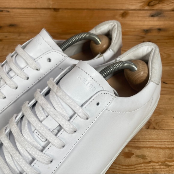 REISS Finley Trainers Size UK 9 Mens White Grey Leather Suede Lace Up Low Shoes - Picture 7 of 14
